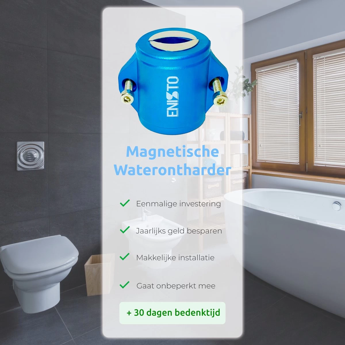 ENISTO® Magnetische Waterontharder Small – Waterontharder Magneet – Douchefilter – Waterontkalker – Waterverzachter – Antikalk – Blauw – RVS - Afbeelding 4