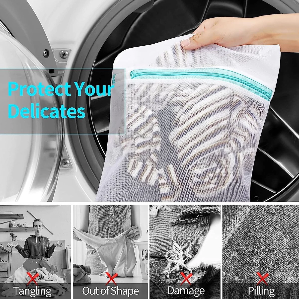 BOTC Waszakken - Wasnetten - Set Van 5 - Bescherm Je Wasgoed En Wasmachine - Transparant - Afbeelding 11