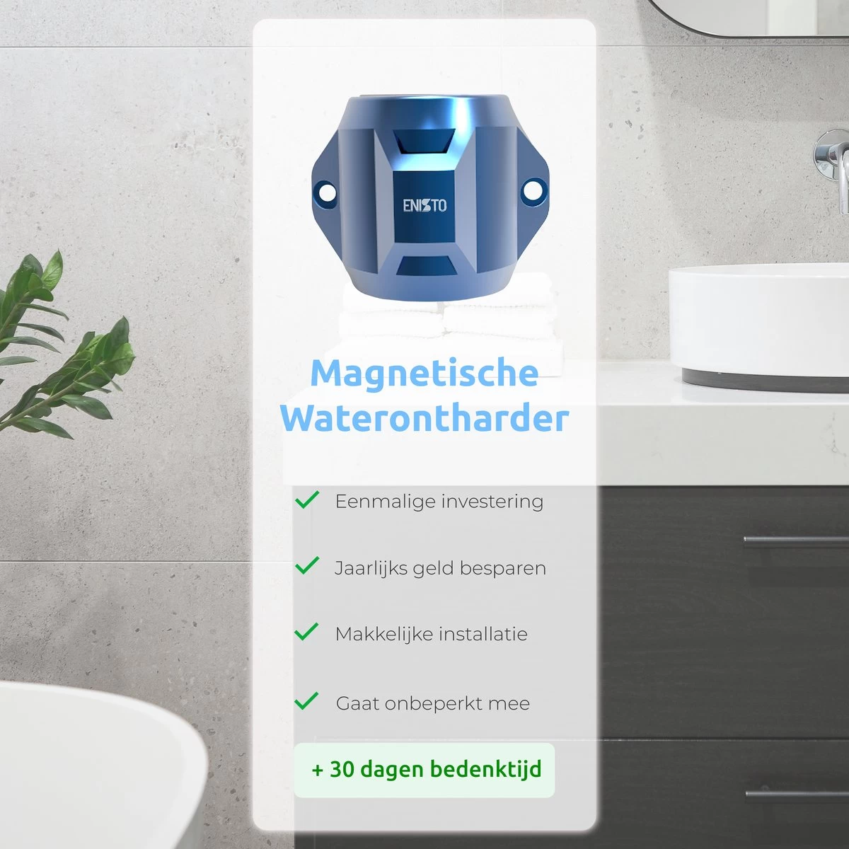 ENISTO® Magnetische Waterontharder Medium – Waterontharder Magneet – Douchefilter – 15.000 Gauss – Waterontkalker – Waterverzachter – Antikalk – Blauw – RVS - Afbeelding 4