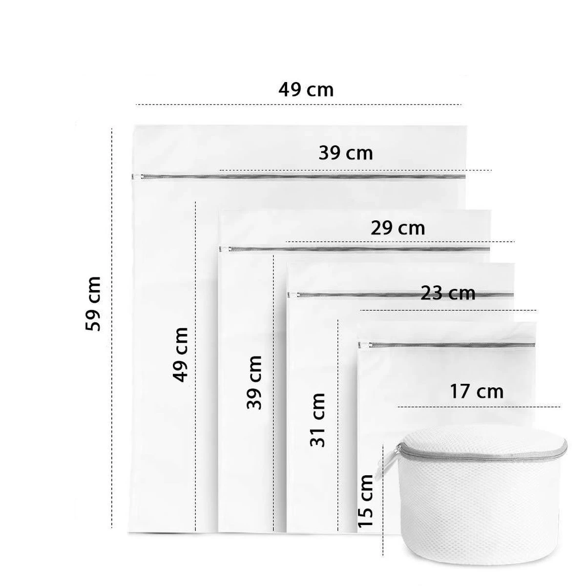 ForDig Wasnet Waszakjes (5 Stuks) Voor Lingerie En Fijne Was - Geschikt Voor Wasmachine - Met Rits - Wit - Afbeelding 5