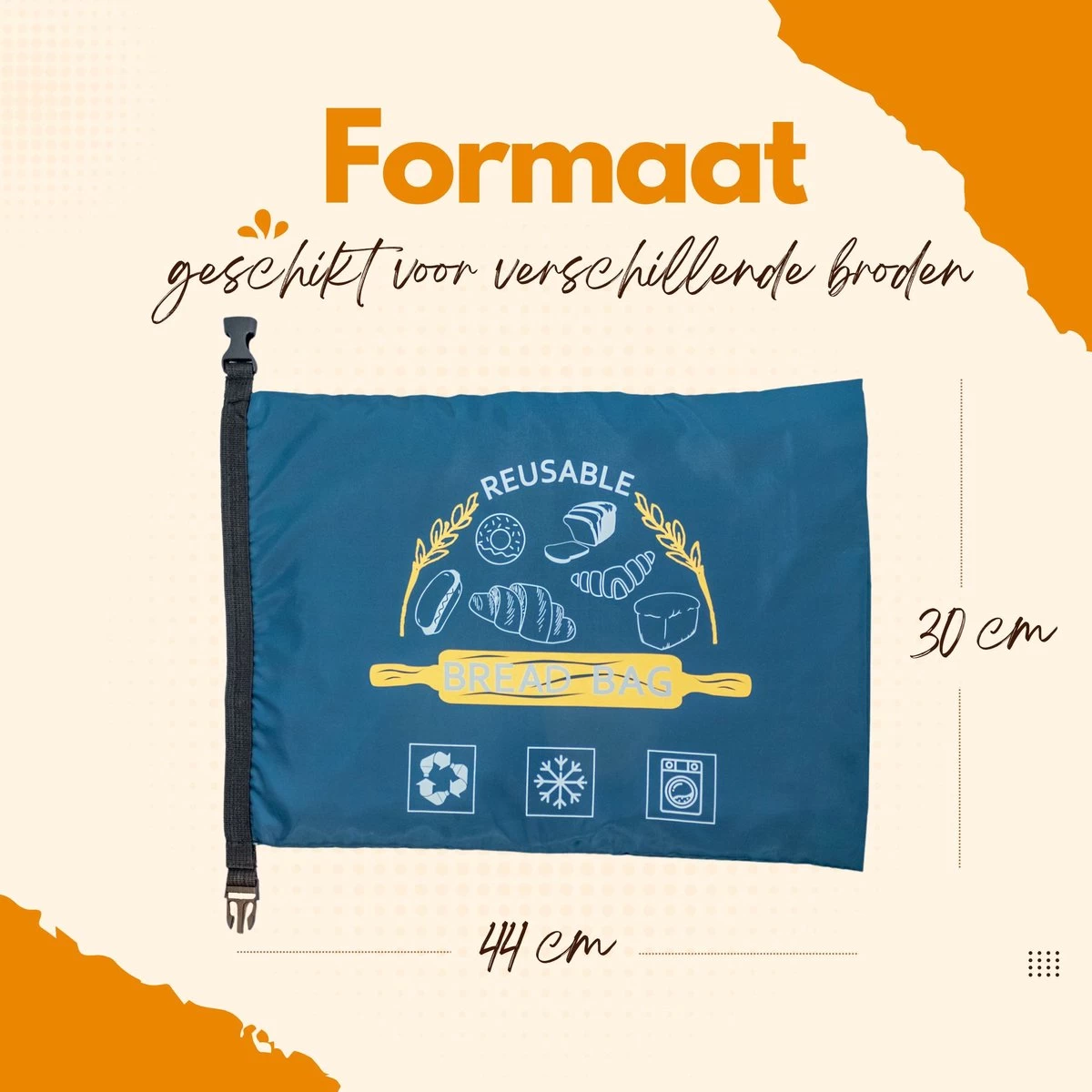 Herbruikbare Broodzak - Brooddoos - Broodbak - Voor Zelfgebakken Brood - Dubbele Voering - - Afbeelding 5