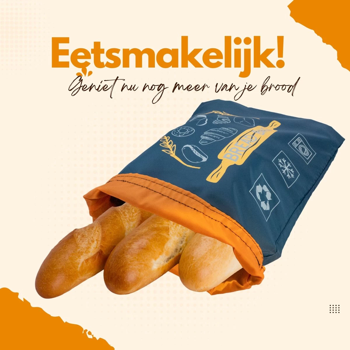 Herbruikbare Broodzak - Brooddoos - Broodbak - Voor Zelfgebakken Brood - Dubbele Voering - - Afbeelding 6