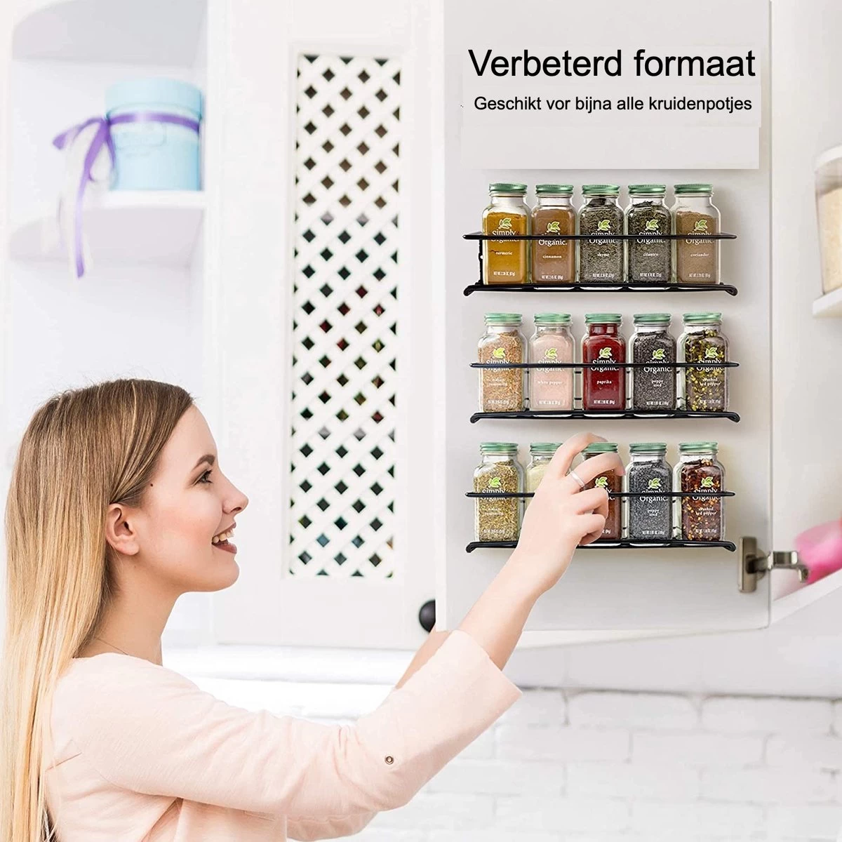 Kruidenrek Ophangbaar Kruidenpotjes Wandrek Organizer Keuken Accessoires - Zwart - Geschikt Voor Bijna Alle Kruidenpotjes - Afbeelding 2