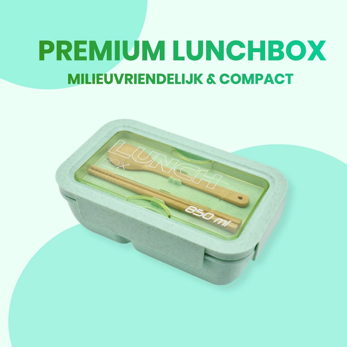 BentoBros® Duurzame Bento Box - Broodtrommel - Lunchtrommel - Lunchbox - Lunchset Voor Kinderen - Brooddoos - Duurzaam Hout - Inclusief Bestek - Voor Volwassenen En Kinderen - 0,85 Liter - Geschikt Voor Magnetron, Vriezer En Vaatwasser - Groen - Afbeelding 4