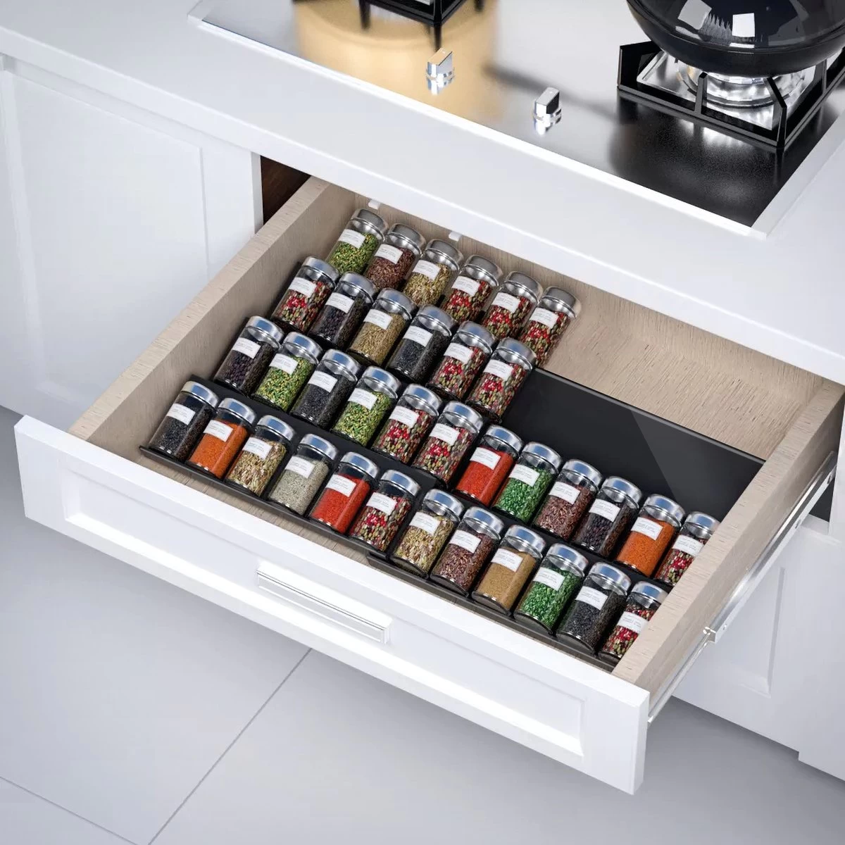 Goedewaere Kruidenrek Lade - 6 Stuks - Keuken Organizers - Keukenlade Organiser - Kruiden Organizer - Uitschuifbaar - Kunststof - Afbeelding 2