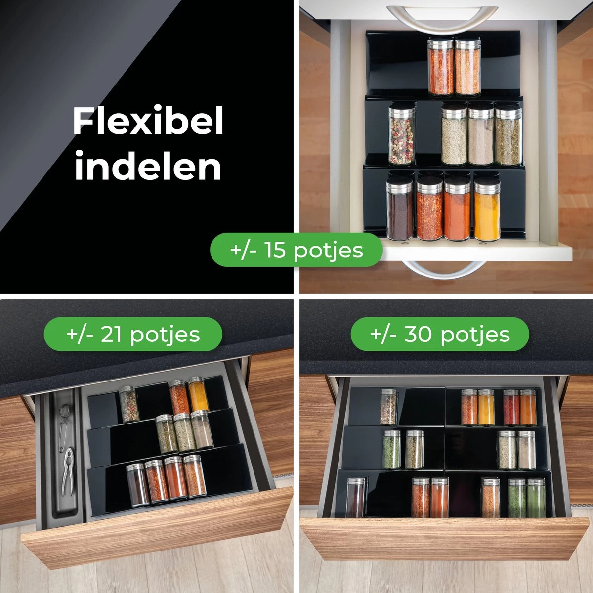 Goedewaere Kruidenrek Lade - 6 Stuks - Keuken Organizers - Keukenlade Organiser - Kruiden Organizer - Uitschuifbaar - Kunststof - Afbeelding 6