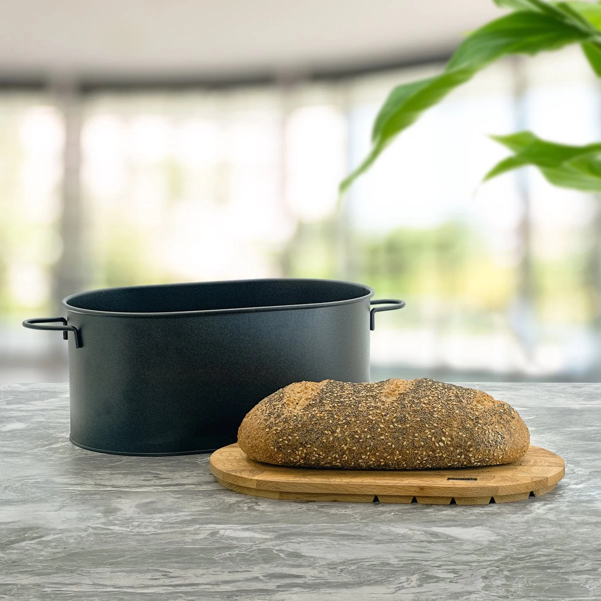 Broodtrommel Met Snijplank - Broodbox - Brood Bewaren - Zwart - Afbeelding 4