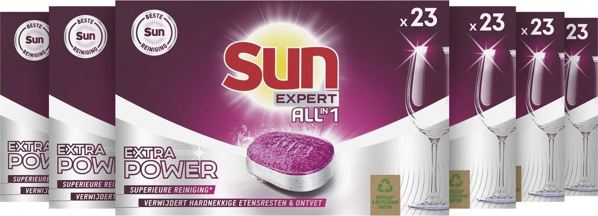 SUN® Sun Expert All-in 1 Vaatwastabletten - Extra Power - 6 X 23 Tabletten - Afbeelding 2
