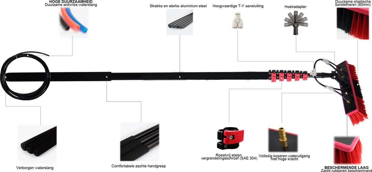 Kibani Telescoop Borstel 6m - Telescoopsteel Ramenwassen - Telescoopsteel Met Borstel - Telescoopsteel - Telescoopsteel Met Waterdoorvoer - Ramenwassen - Raamwisser Met Telescoopsteel - Telescoopstelen - Afbeelding 12