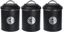 Merkloos 3x Zwart Voorraadblik Suiker, Thee En Koffie - Levensmiddelen Bewaren - Voorraadblikken/voorraadtrommels