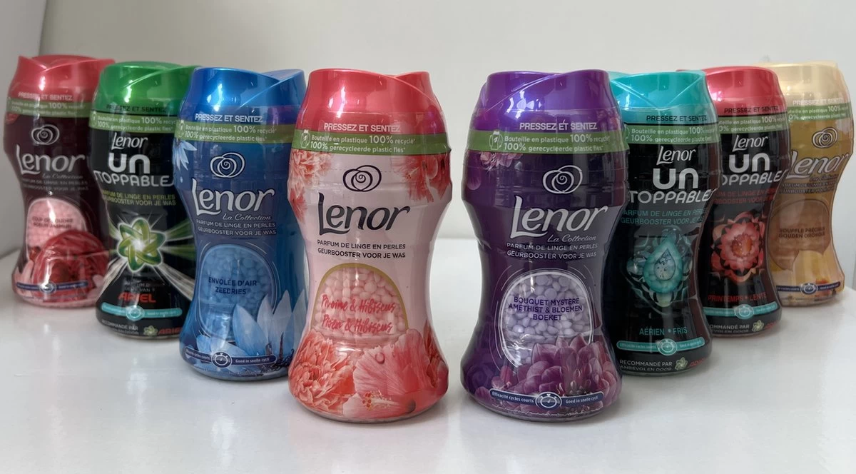 Lenor Geurbooster - Geurparels - Ariel & Fris & Lente Fris & Jasmijn & Zeebries & Gouden Orchidee & Pioenroos & Ametist - 8x11 Wasbeurten - Voordeelverpakking - Halfjaarbox