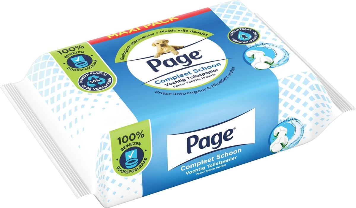 Page Vochtig Toiletpapier - 6 X 74 Stuks - Compleet Schoon Maxi Vochtig Wc Papier - Voordeelverpakking - Afbeelding 3