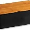 Melamine Broodtrommel Met Bamboe Snijplank | Brood Bewaar Doos Met Hoge Kwaliteit Bamboe Snij Plank | Met Bamboe Deksel, Te Gebruiken Als Brood Snijplank | Afm. 34 X 18 X 14 Cm. | Kleur Brood Trommel: ZWART
