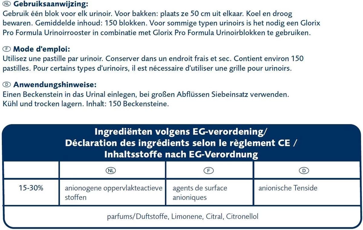 Glorix Schoonmaakmiddel: Urinoirtablet Glorix/ds 150 - Afbeelding 2