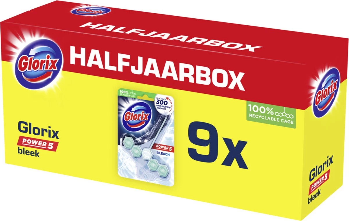 Glorix Power 5 Bleek Toiletblokken - 9 Stuks - Voordeelverpakking - Afbeelding 8