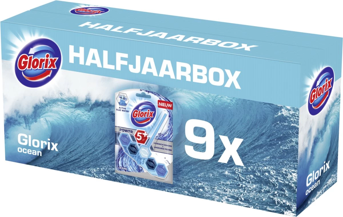 Glorix Power 5 Toiletblokken - Ocean - 9 Stuks - Halfjaarbox - Voordeelverpakking - Afbeelding 7