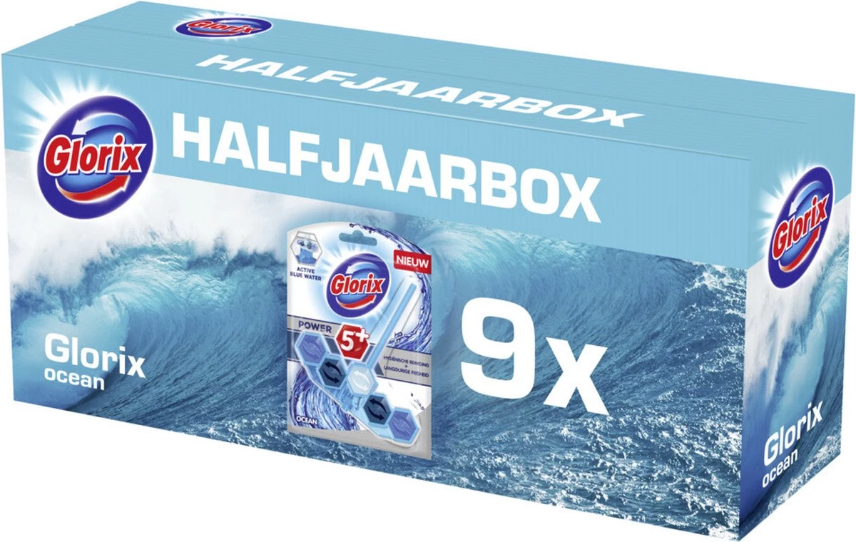 Glorix Power 5 Toiletblokken - Ocean - 9 Stuks - Halfjaarbox - Voordeelverpakking - Afbeelding 8