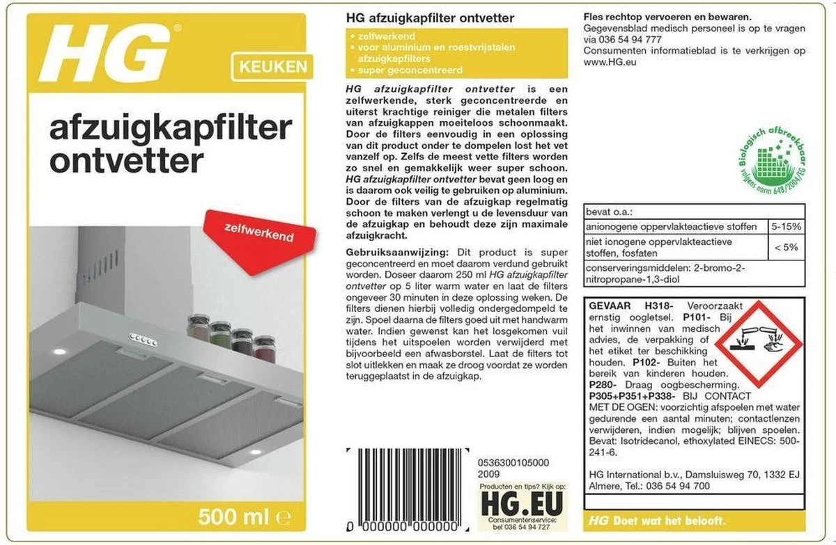 HG Afzuigkapfilter Ontvetter - 500ml - Zelfwerkend - Afbeelding 2