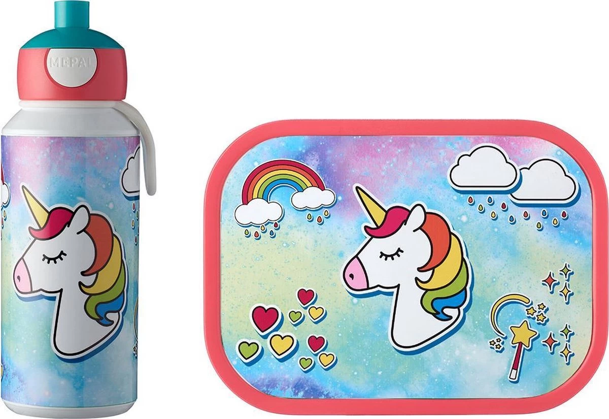 Mepal – Lunchset Campus (pu + Lb) – Pop-up Drinkfles En Broodtrommel Voor Kinderen – Unicorn – Bento Box – Lekvrij