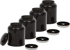 Merkloos Theeblik - Kruidenblik - Voorraadblik - Bewaarblik - Met Aroma Deksel - Zwart - 4 Stuks