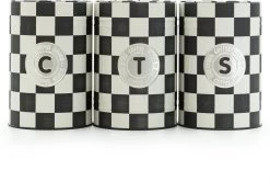 Industrial Living Voorraadblikken – Voorraadbussen Koffie Thee Suiker – Bewaarblik – Checkerboard – Voorraadpot Geblokt Voor Koek – Metaal - Set Van 3 – Zwart - Wit