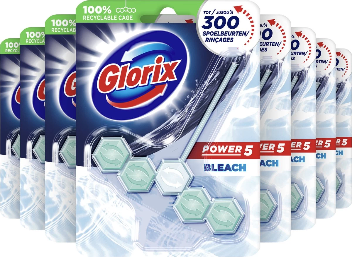 Glorix Power 5 Bleek Toiletblokken - 9 Stuks - Voordeelverpakking - Afbeelding 2