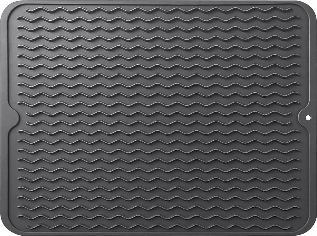 Merkloos Afdruipmat - Pannenonderzetter- Siliconen Mat - Zwart - 30 X 40 CM - Met Ophanggat - Hittebestendig