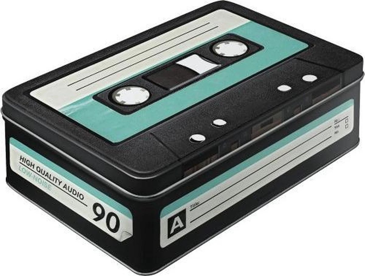 Merkloos Retro Cassette Bewaarblik 23 Cm