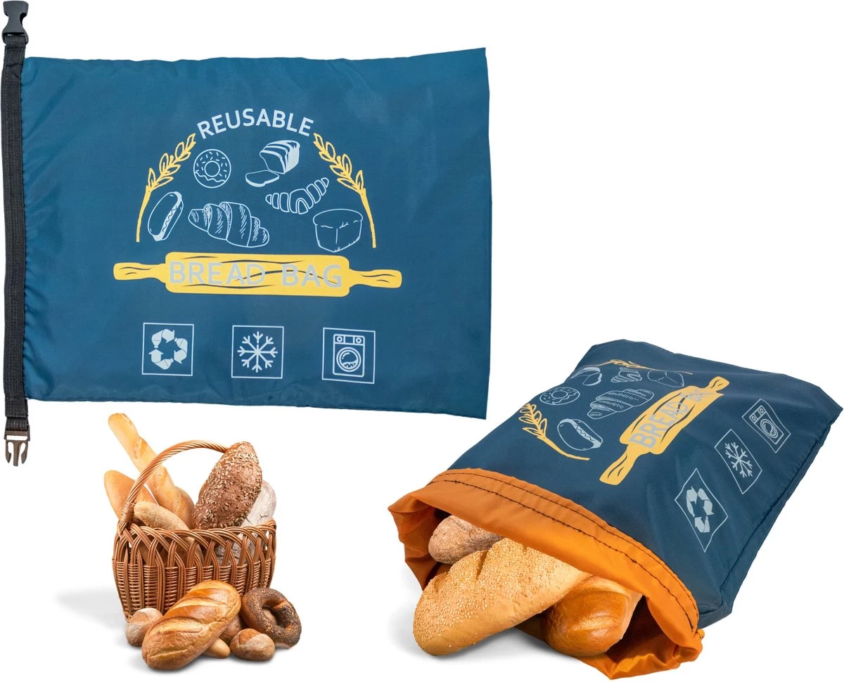 Herbruikbare Broodzak - Brooddoos - Broodbak - Voor Zelfgebakken Brood - Dubbele Voering -