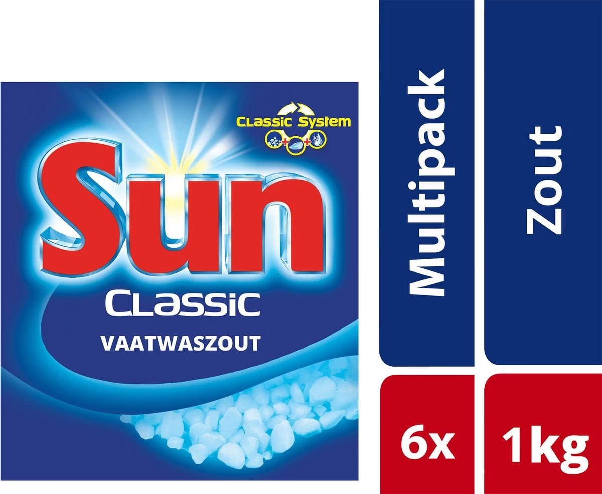 Sun - Vaatwaszout - 6 X 1 Kg - Zout - Voordeelverpakking