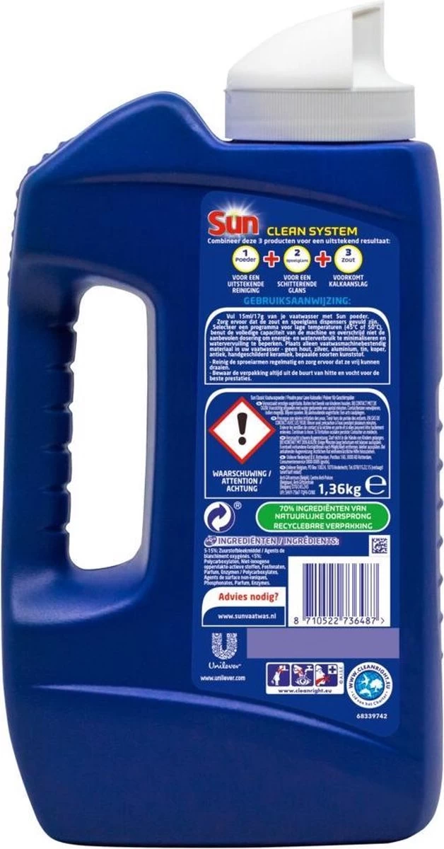 SUN® Sun Vaatwaspoeder 1,36KG - 80 Wasbeurten - Afbeelding 2