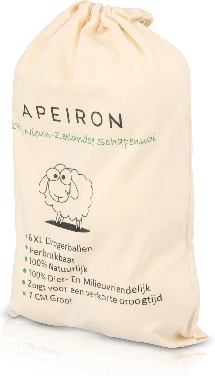Apeiron Drogerballen - Droogballen - 6 XL Wasbollen - Droger - Duurzaam - Wasmachine - Wasverzachter - Energie Besparen - Zero Waste - Schapenvacht - Wol - Afbeelding 2