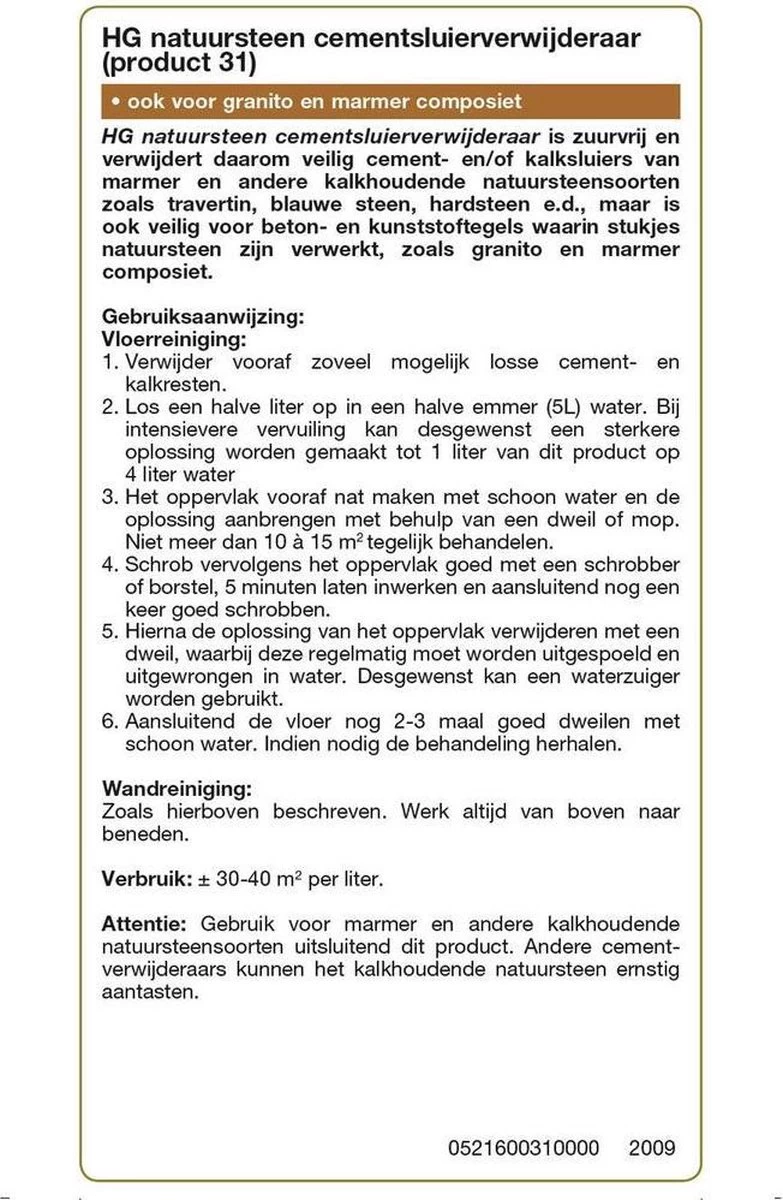 HG Natuursteen Cement- & Kalksluier Verwijderaar (HG Product 31) - 1L - Veilig In Gebruik - Afbeelding 3