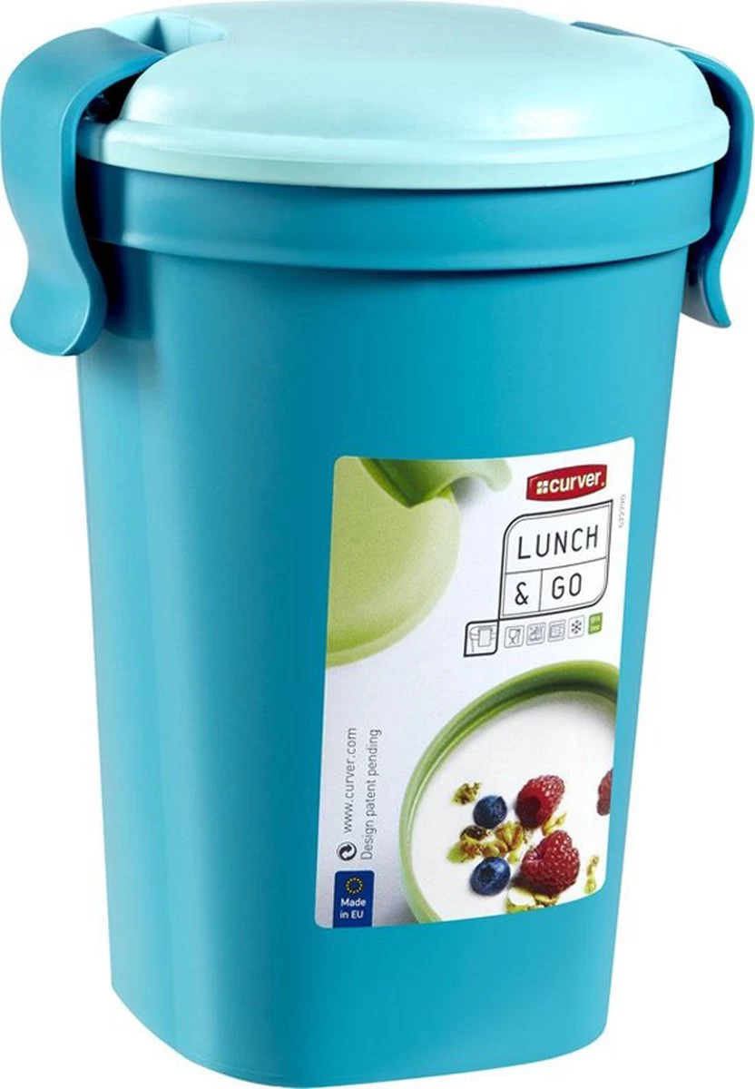 Curver Lunch & Go Beker - Magnetronbestendig - Lunchbeker – Muesli Beker - Soepbeker - Yoghurt Beker To Go – LunchBox - KoffieBeker - Salade Lunchbox - 0,6l – Blauw - Afbeelding 2