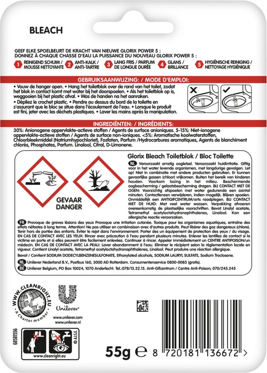 Glorix Power 5 Bleek Toiletblokken - 9 Stuks - Voordeelverpakking - Afbeelding 5