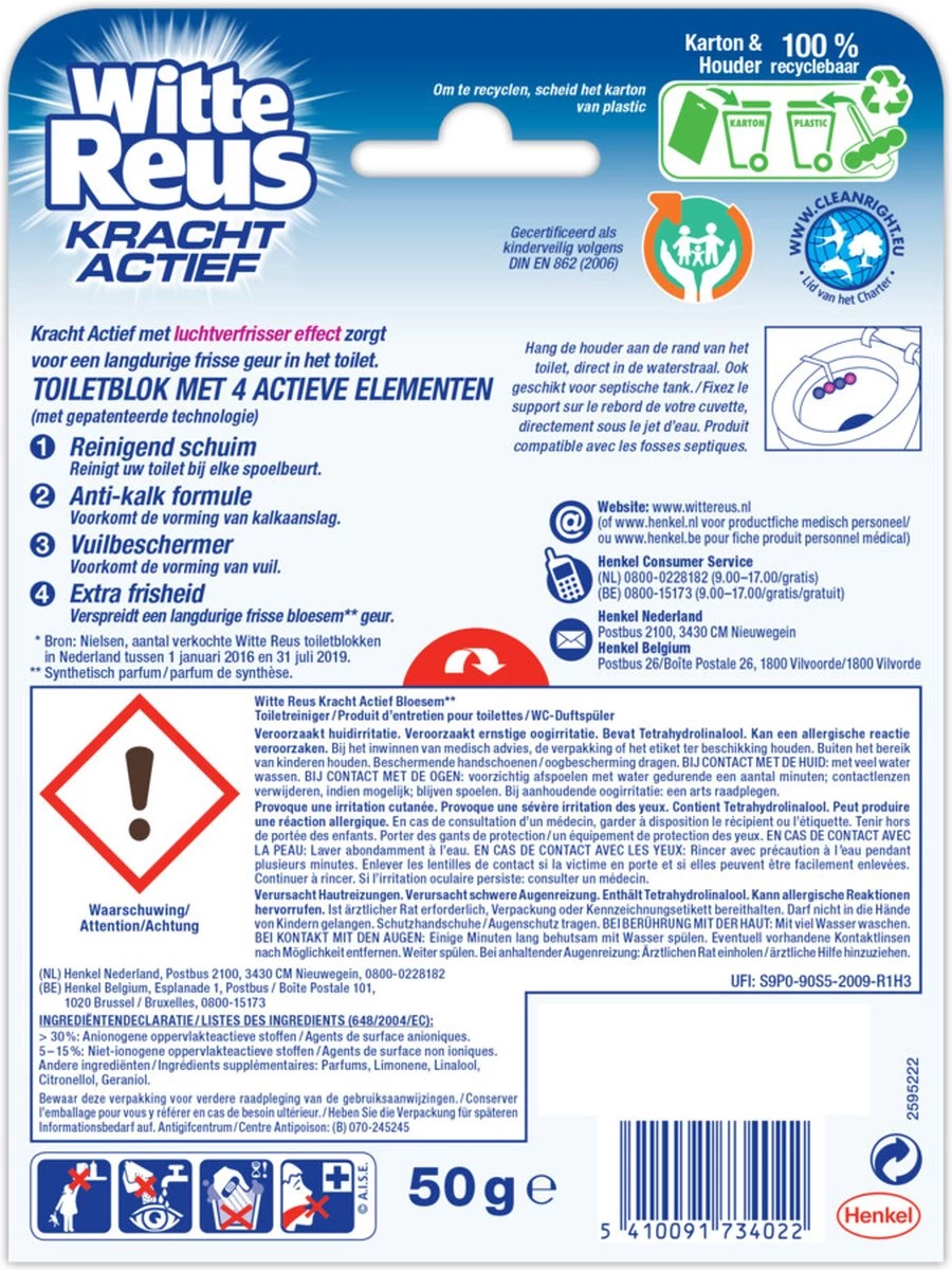 Witte Reus Kracht Actief Toiletblok - Bloesem - WC Blokjes Voordeelverpakking - 10 Stuks - Afbeelding 15