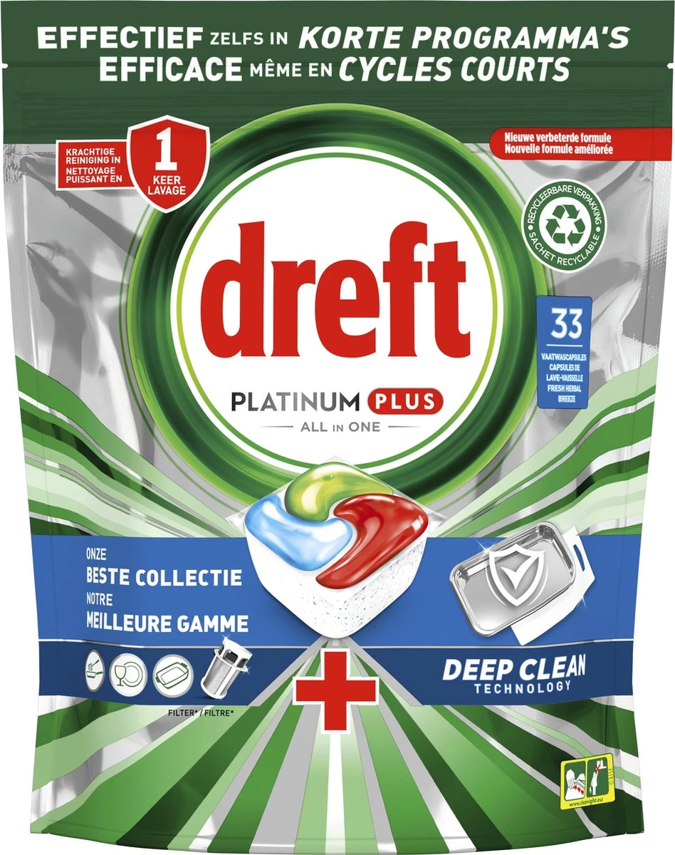 Dreft Platinum Plus All In One Deep Clean - Vaatwastabletten - Voordeelverpakking 4 X 33 Stuks - Afbeelding 5