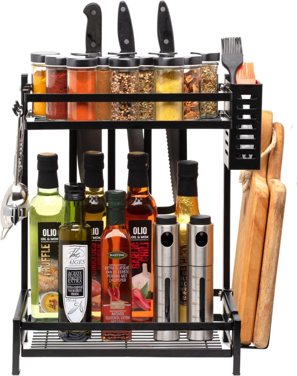 Pazzo Goods - Keuken Organizer - Keukenrek - Zwart - Metaal - 2 Laags - Multifunctioneel - Zwart -